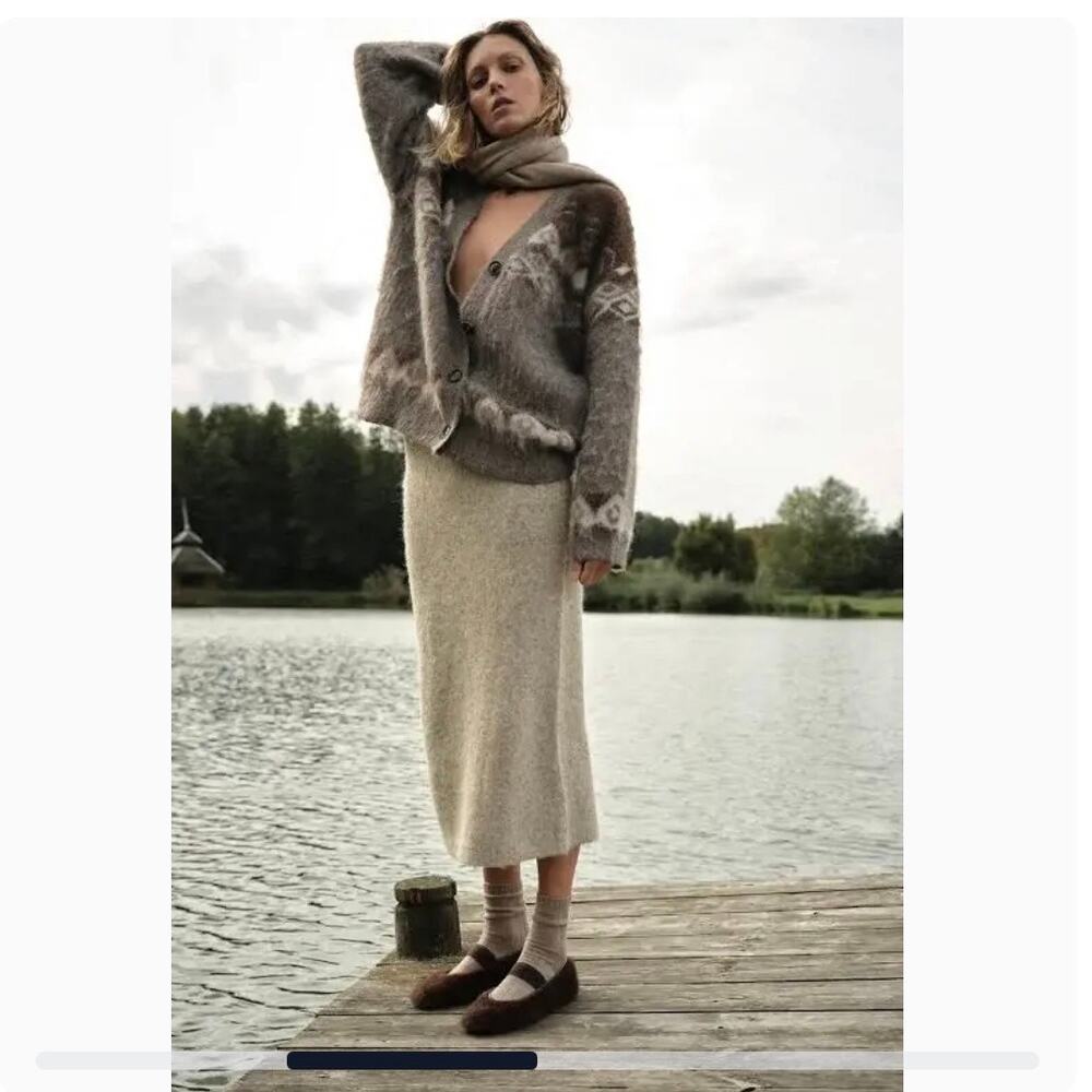 ZARA Brushed Effect Jacquard Knit Cardigan NWOT